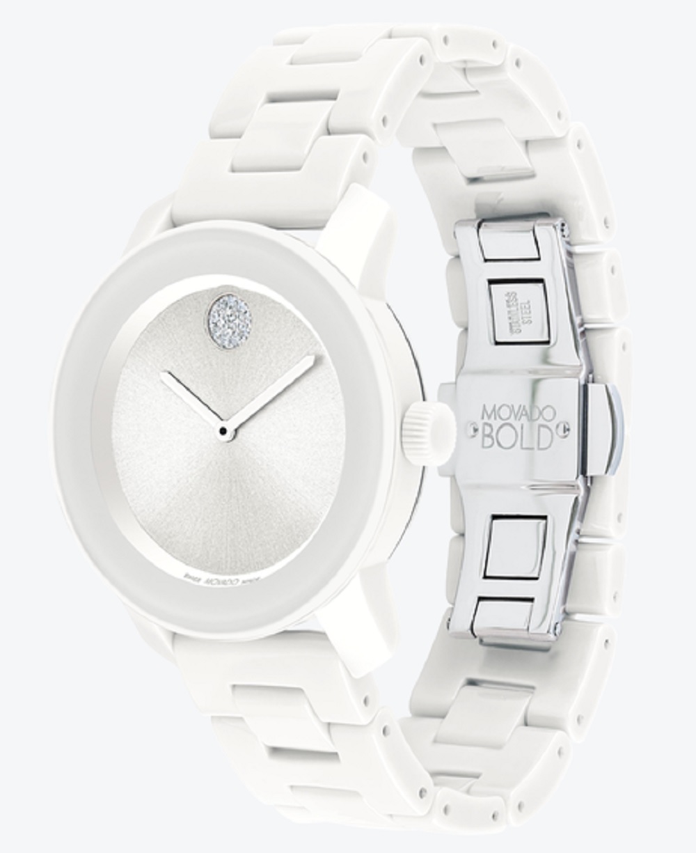 Movado Ladies BOLD White Ceramic Link Bracelet Watch