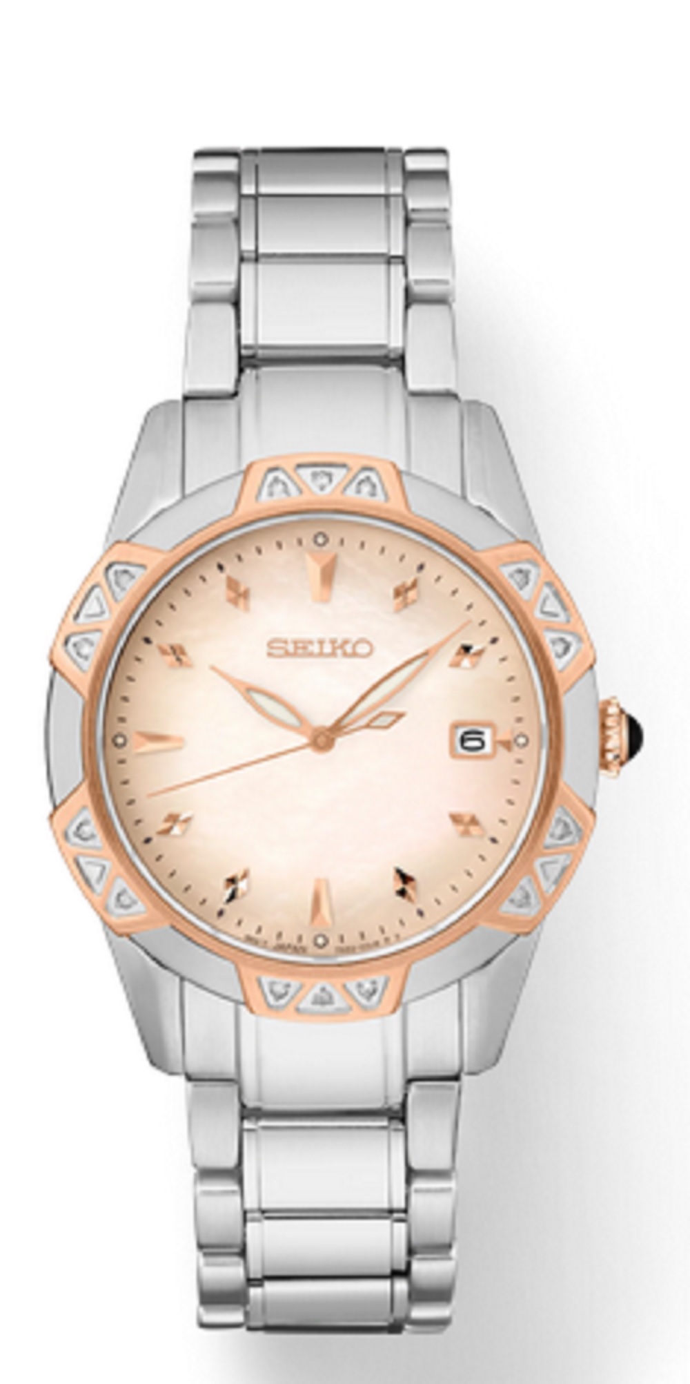Seiko Women's Diamond Quartz Rose Dial Stainless Steel Bracelet Watch