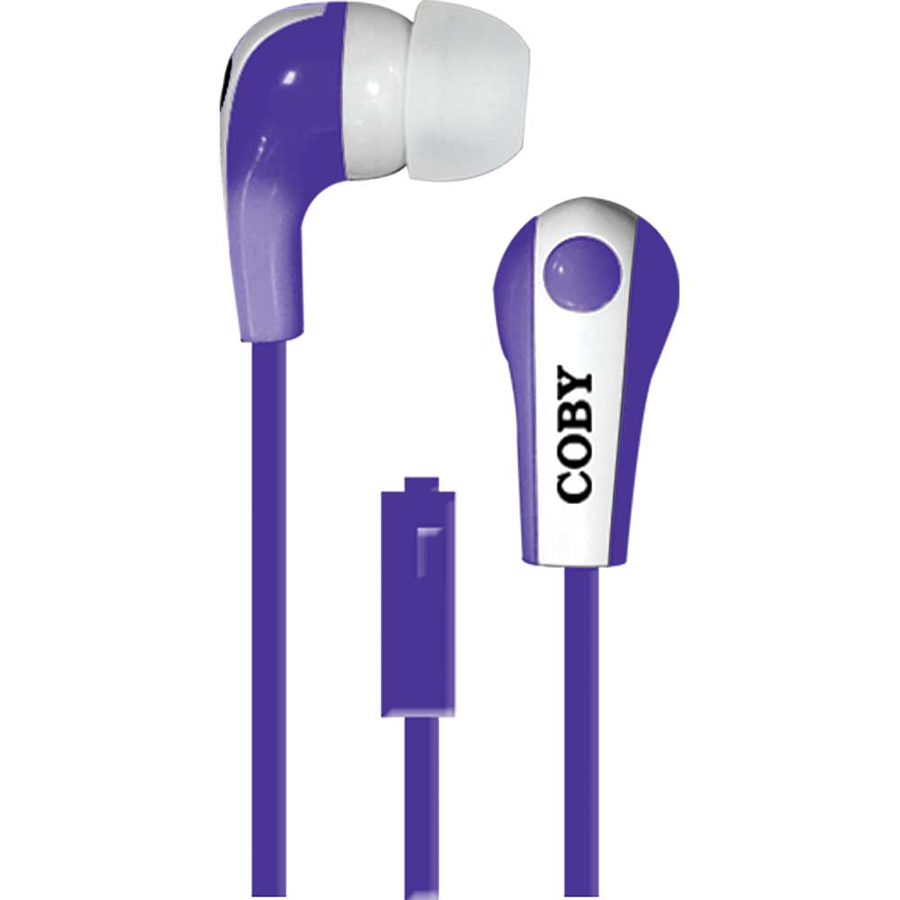 CVE-113 Coby Tangle-Free Flat Cable Stereo Earbuds w/Mic