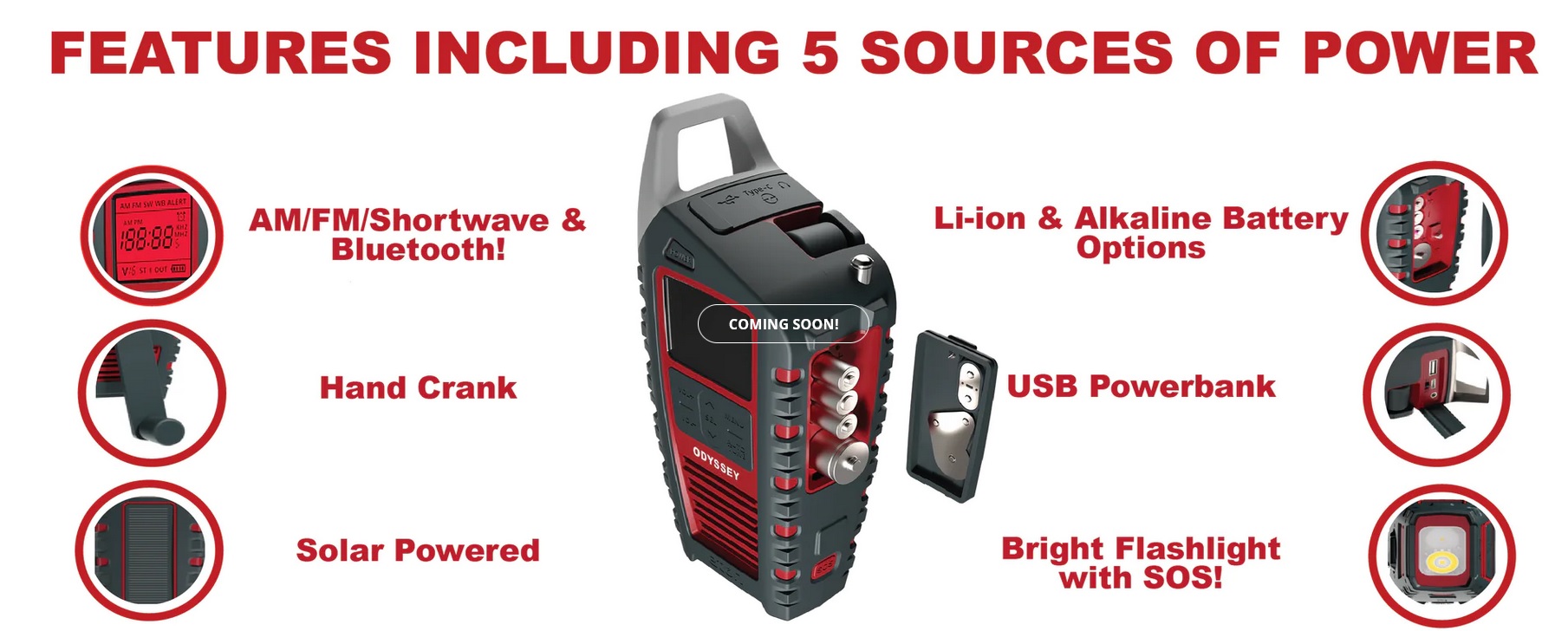 eTon ALL-BAND Emergency Radio with Bluetooth 5 Sources of Power