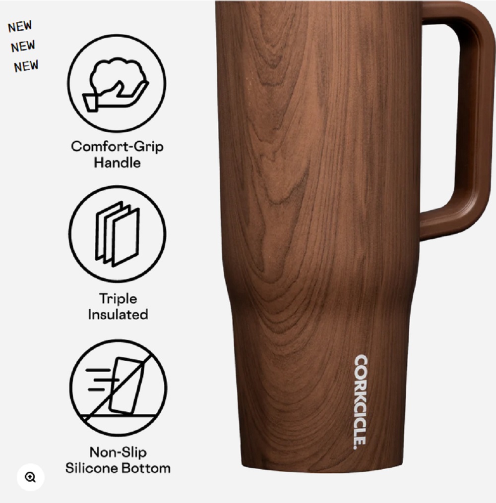 Corkcicle 40oz. Walnut Wood Cruiser Insulated Tumbler with Handle