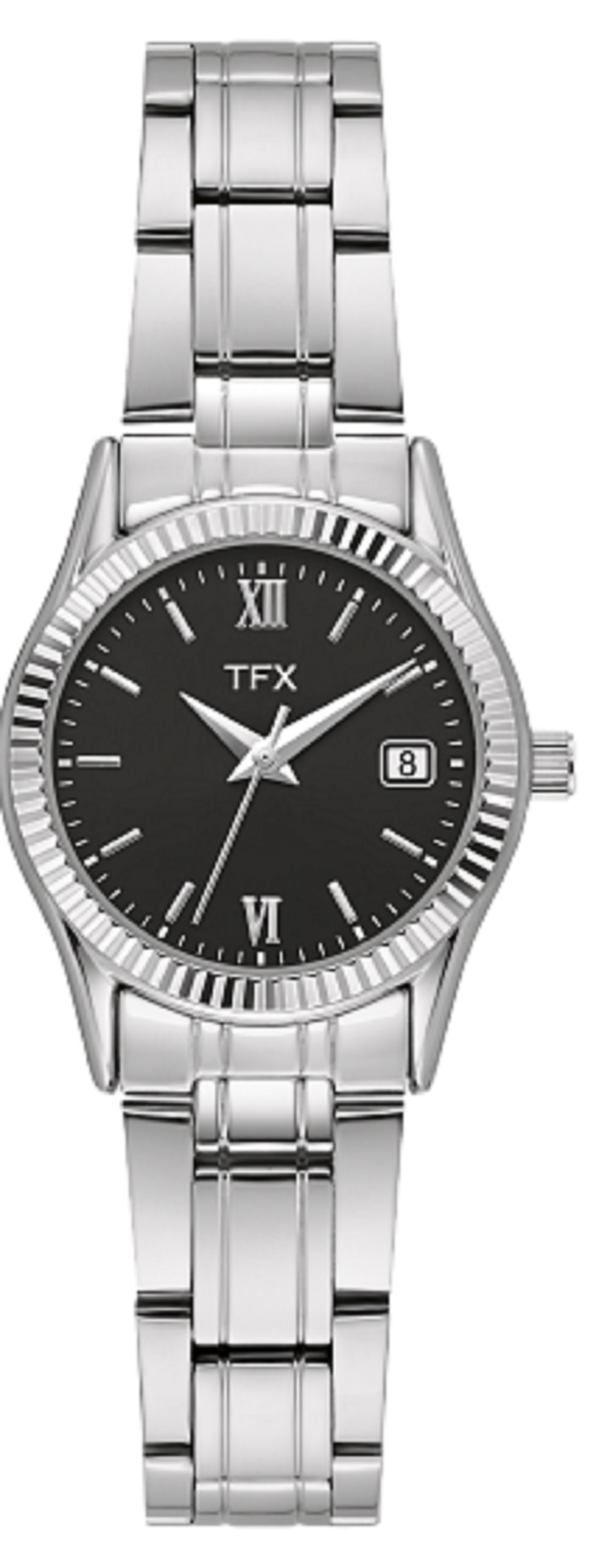 TFX Ladies Silver tone Stainless Steel bracelet watch with black dial