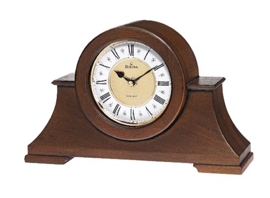 B1765 Bulova Cambria Antique Walnut Westminster Melody Clock w/ 2-Tone Metal Dial