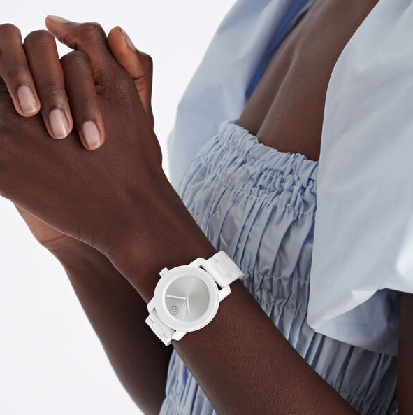 Movado Ladies BOLD White Ceramic Link Bracelet Watch