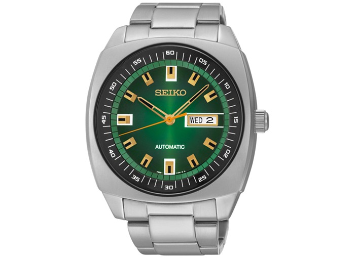 Seiko Mens Green Dial Automatic Silver Tone Stainless Steel Watch