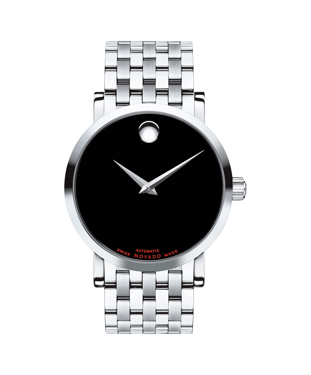 0606283 Movado Men's Red Label Automatic Swiss Black Dial Stainless Steel Bracelet Watch