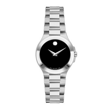 Movado Womens Corporate Exclusive Stainless Steel Bracelet Watch w/ Black Dial