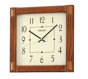 Seiko 13" Square Medium Brown Wood Wall Clock