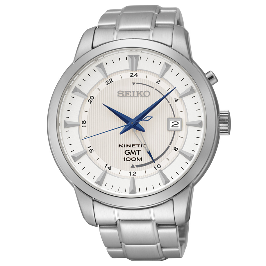 SUN037 Seiko Men's Stainless Steel Kinetic GMT Watch