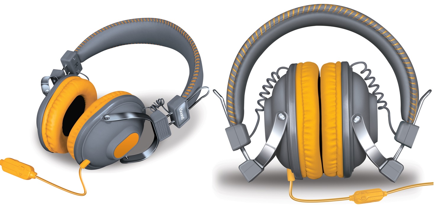 Dynamic stereo headphones with inline mic and volume.