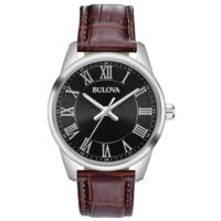 96A221 Bulova Men's Brown Leather Strap Watch with Black Dial