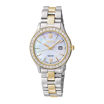 SUT074 Seiko Women's Solar Mother of Pearl Dial Two-Tone Watch