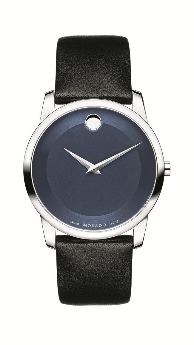 Movado Ladies Classic Museum Blue Dial with Black Leather Strap Watch