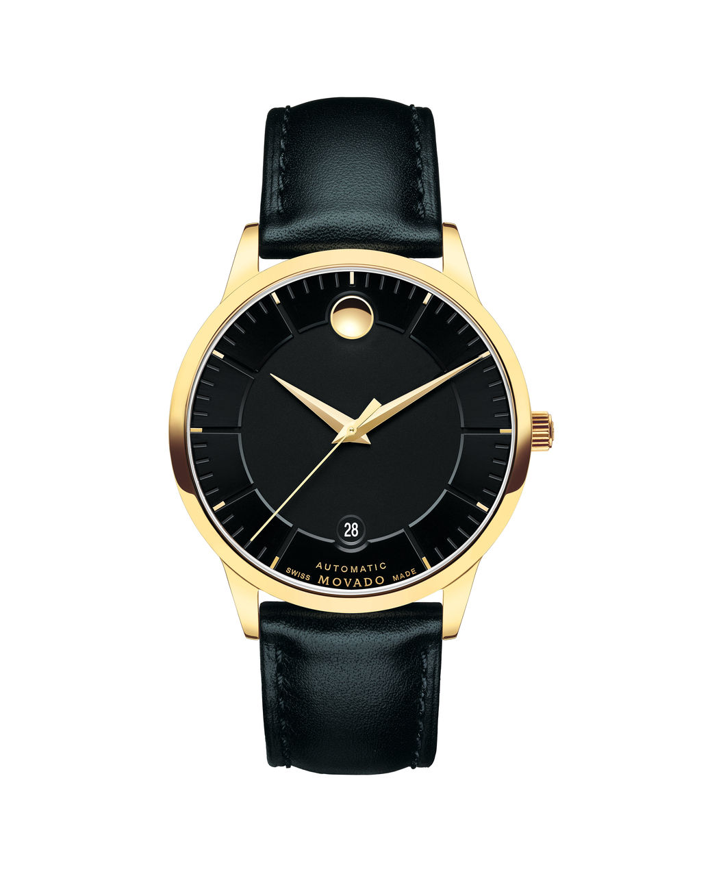 0606875 Automatic Black Dial Black Leather Men's Watch