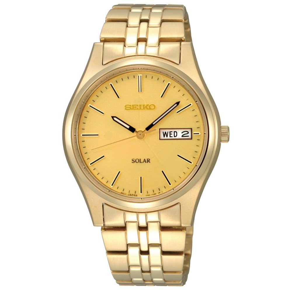 SNE036 Seiko Men's Solar Champagne Gold-Tone Bracelet Watch