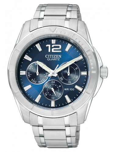 AG8300-52L Citizen Quartz Mens Blue Chronograph Dial Stainless Silver Bracelet Watch