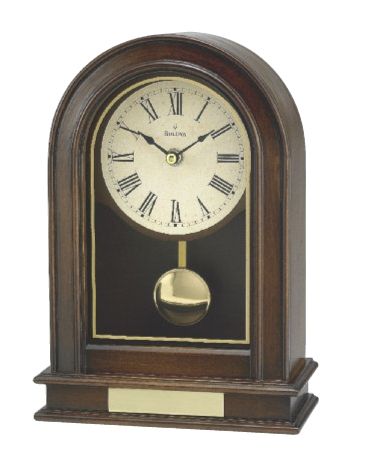 B7467 Bulova Hardwick Solid Walnut Pendulum Clock w/Decorative Glass
