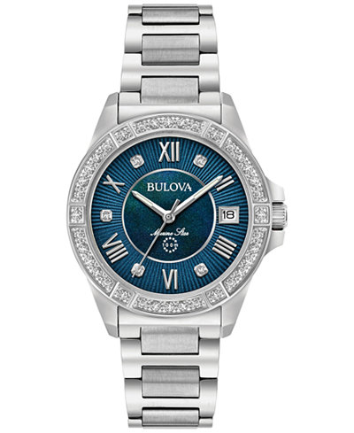 96R215 Bulova Womens Diamond Accent Marine Star Stainless Steel Bracelet Watch