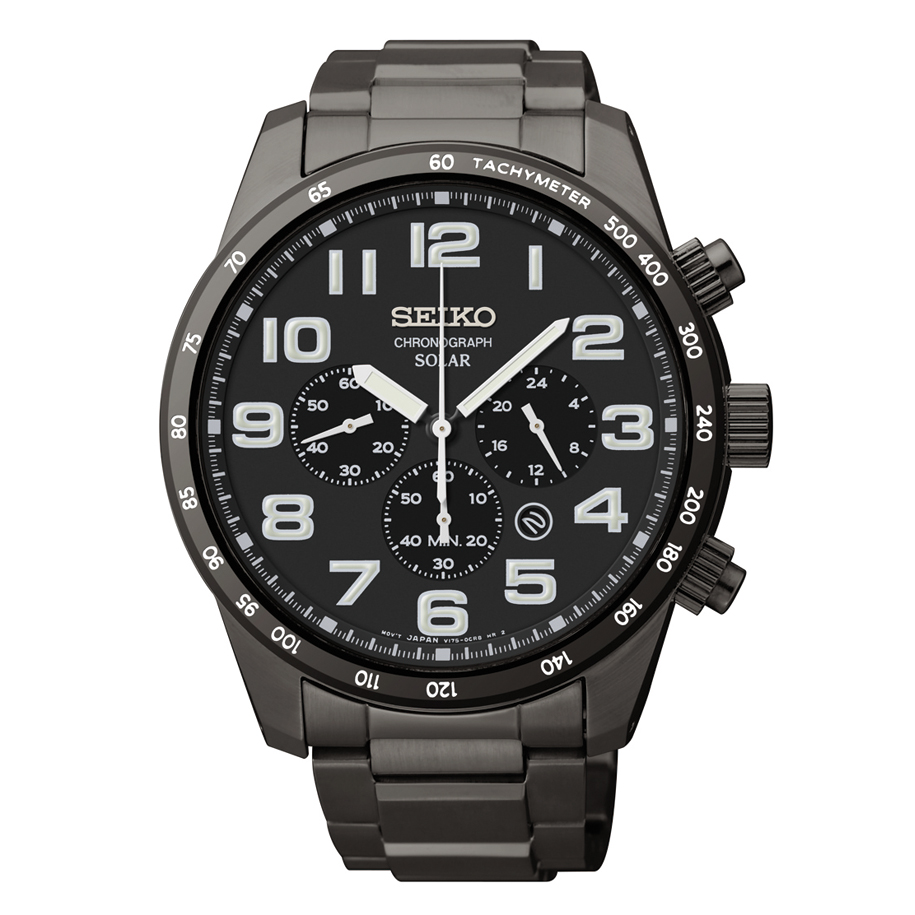 SSC231 Seiko Men's Solar Black Ion-Plated Stainless Steel Watch