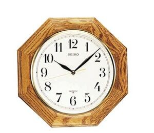 Seiko Octagon Shape Wall Clock - Medium Brown Solid Oak 12"