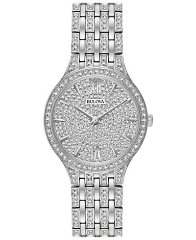 Bulova Womens Crystal Accented Stainless Steel Bracelet Watch