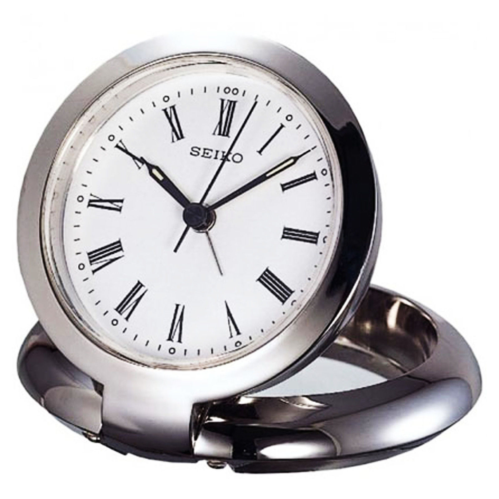 QHT013SLH Seiko Silver Tone Metal White Analog Dial Alarm Clock