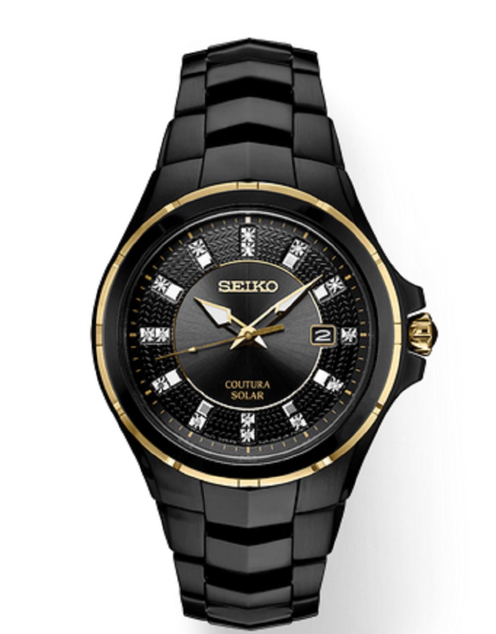 Seiko Mens Coutura Collection Solar Patterned Sunray Black Dial Watch
