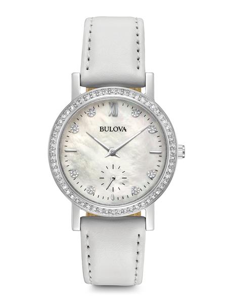 96L245 Bulova Ladies White Strap Swarvoski Crystal Collection Watch