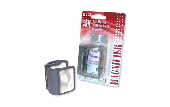 RX-75  Lighted MagRX   3x power clip-on Magnifier designed to fit on most standard prescription bottles.