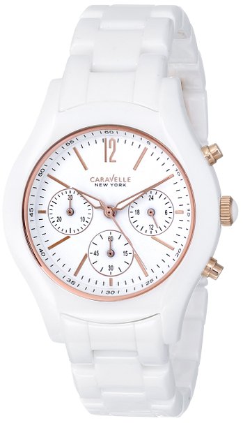 45L144 Caravelle Women's Chronograph White Ceramic Bracelet Watch