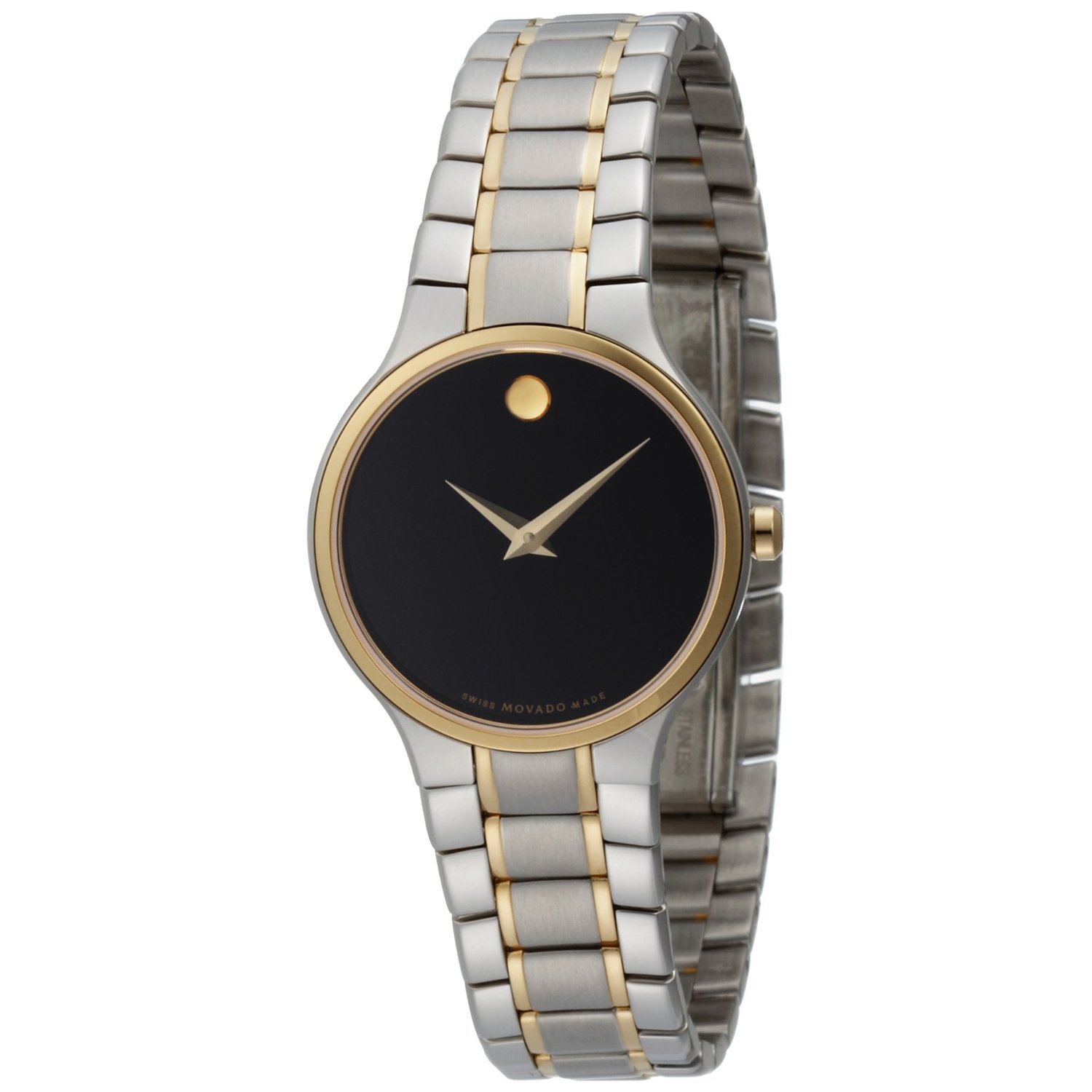 0606389 Movado Womens Serio Two-Tone Stainless-Steel Black Round Dial Watch