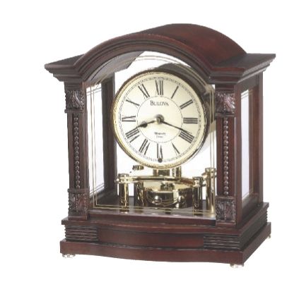 B1987 Bulova Bardwell Antique Walnut Revolving Pendulum Chime Clock