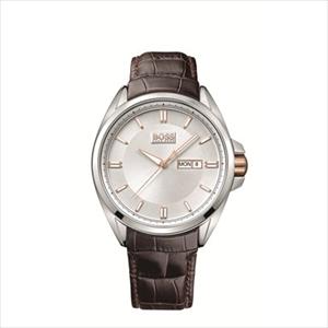 1512876 HUGO BOSS. SS Case, Silver Dial. Brn Croc-embo Leather Strap