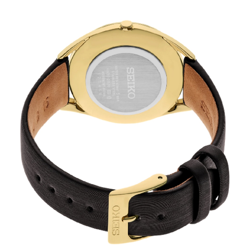 Seiko Womens Essentials Collection Green Quartz Dial Black Leather Strap Watch